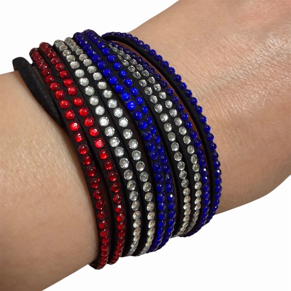 Bracelet Red White & Blue Crystal Rhinestone Multi-Row Wrap Cuff